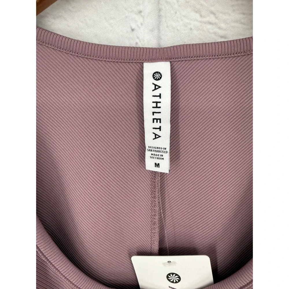 Athleta Bayview Tee Florentine Mauve Ribbed Wrap Front Powervita Workout Top M